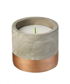 Wax Works CONCRETE POT WITH ROSE GOLD BASE CITRONELLA CANDLE WITH WIND RESISTANT WICK Furniture & Patio