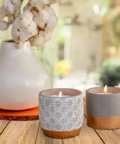 Wax Works CONCRETE POT WITH ROSE GOLD BASE CITRONELLA CANDLE WITH WIND RESISTANT WICK Furniture & Patio