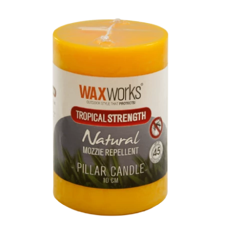 Wax Works TROPICAL STRENGTH CITRONELLA PILLAR CANDLE 10CM, Waxworks 3 Wax Works TROPICAL STRENGTH CITRONELLA PILLAR CANDLE 10CM, Waxworks